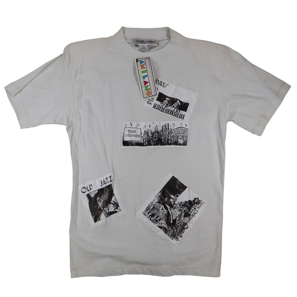 A'Milano Vintage 90s Jazz Graphic Tee Small White Single Stitch Deadstock NWT